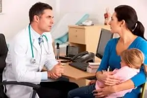 new mom and patient having conversation