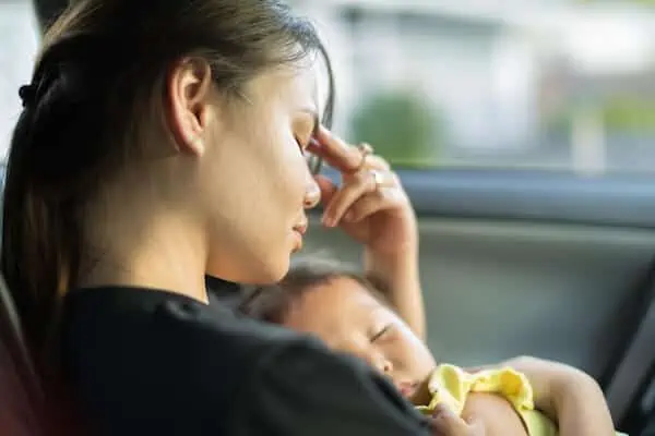 stressed mom inside car