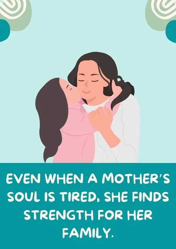 tired mom hugs her child