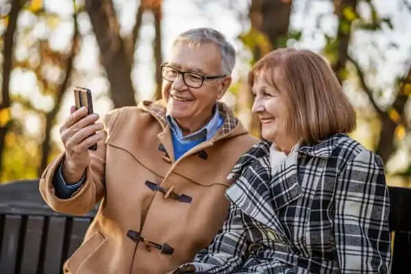 senior couple on video call