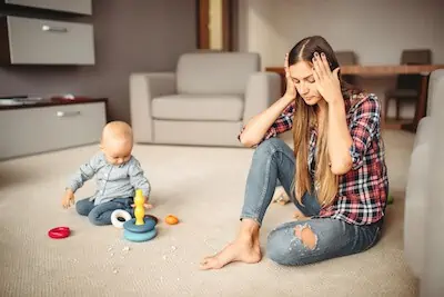 mom annoyed by little toddler